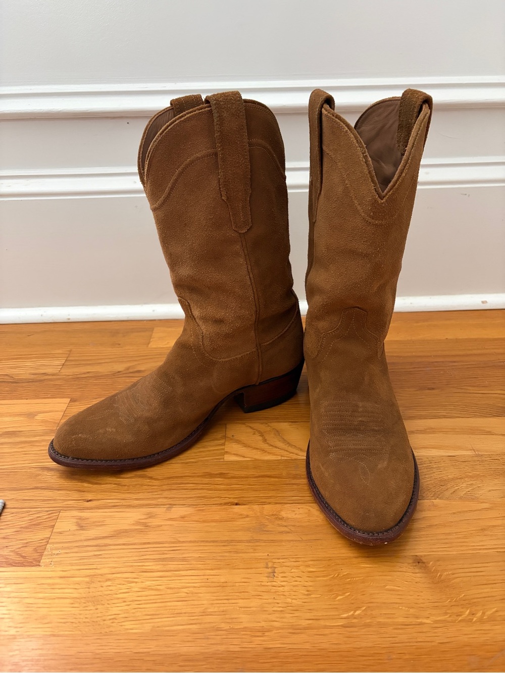Tecovas Men's Suede Cowboy Boots in Chestnut Brown